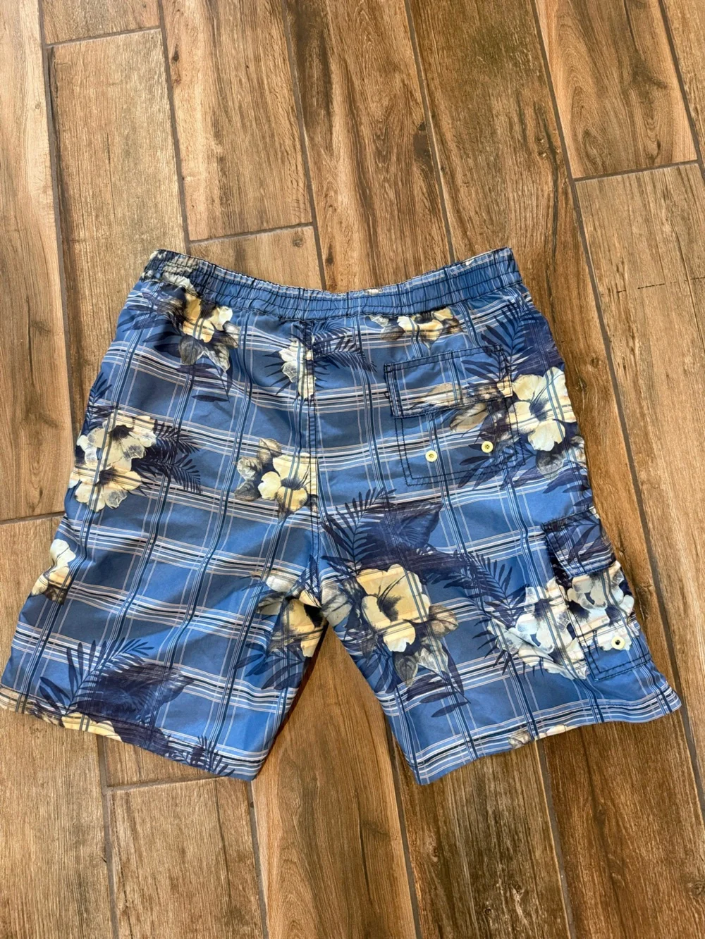 Tommy Bahama Blue Plaid with Cream Floral Swim Shorts